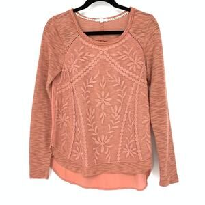 Maurices Sweater Women's Sz M Embroidered Mesh Front Long Sleeve Dusty Rose